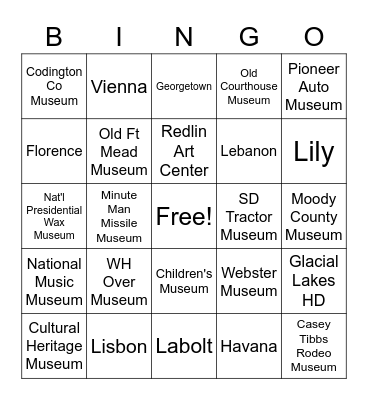 GLHD City and Museum Bingo 2022 Bingo Card