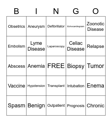 Medical Bingo! Bingo Card