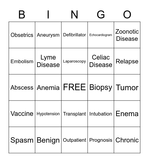 Medical Bingo! Bingo Card