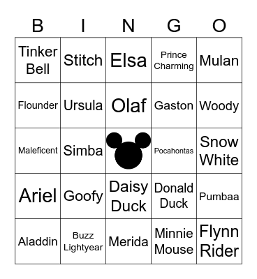 Disney Characters Bingo Card