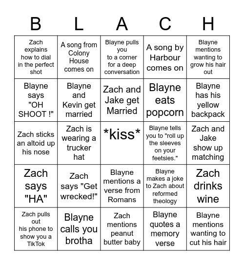 Zach & Blayne Birthday Bingo Card