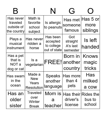 People Bingo Card