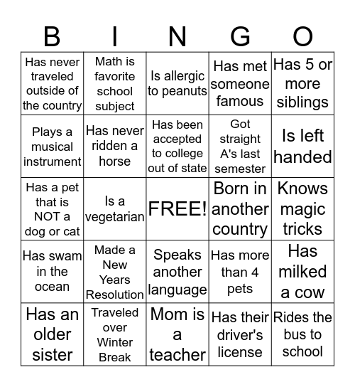 People Bingo Card