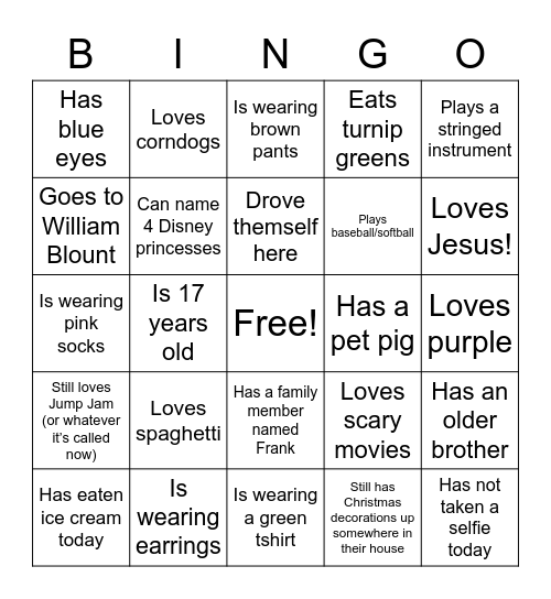 Find somebody who… Bingo Card