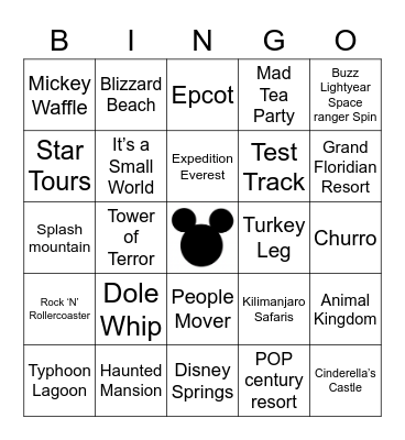 A Day In Disney Bingo Card