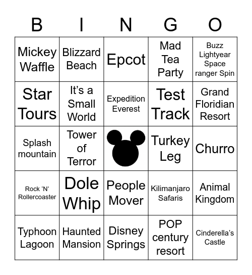 A Day In Disney Bingo Card