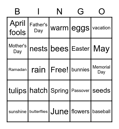 Spring is Here! Bingo Card