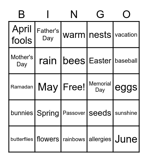 Spring is Here! Bingo Card