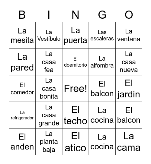 La casa Bingo Card