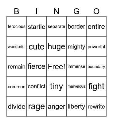 Synonyms I & II Bingo Card