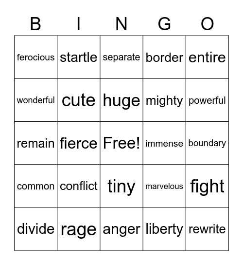 Synonyms I & II Bingo Card
