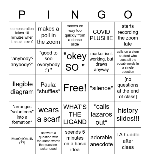 Paula bingo Card