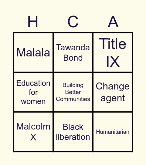 Humanitarian Change Agent Bingo Card