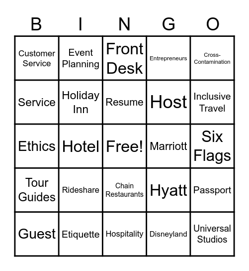 Hospitality & Tourism BINGO Card