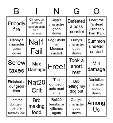 T9I Dungeon Run Bingo (During Session) Bingo Card