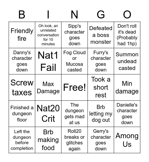 T9I Dungeon Run Bingo (During Session) Bingo Card