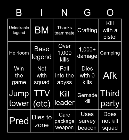 Apex bingo Card