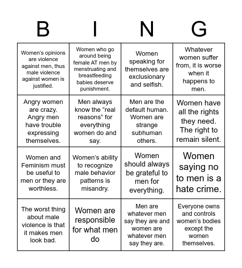Rules of Misogyny Bingo Card