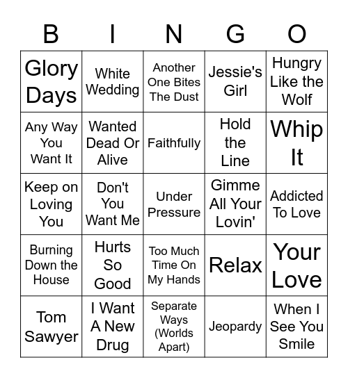 80's Rock Bingo Card