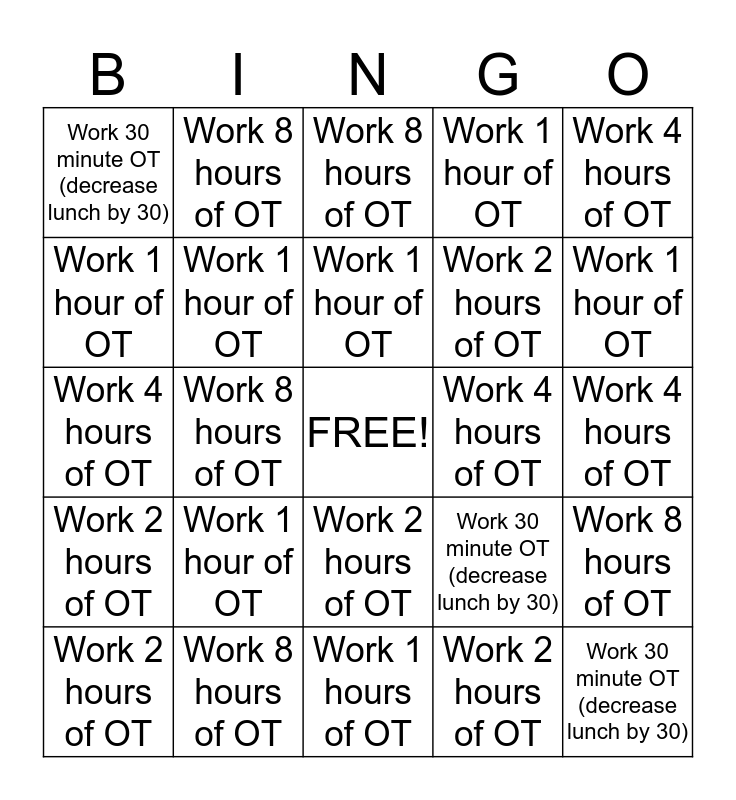 OT Bingo Card