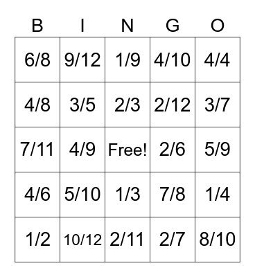 Fraction Bingo Card