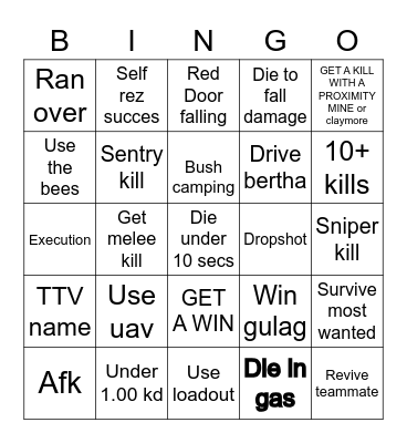 WARZONE BINGO Card