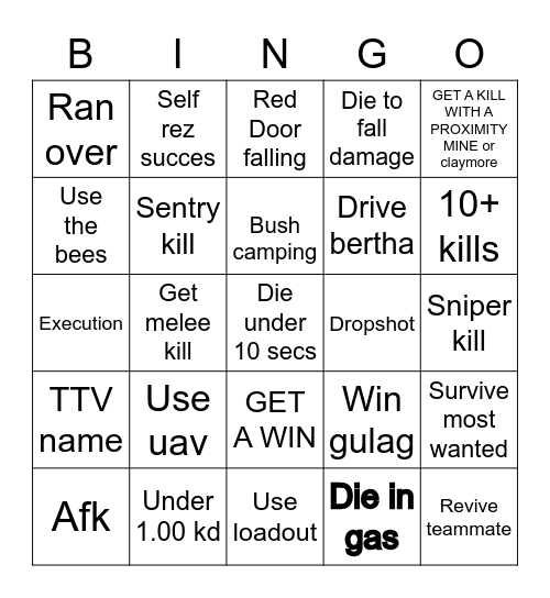 WARZONE BINGO Card