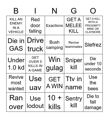 WARZONE BINGO Card