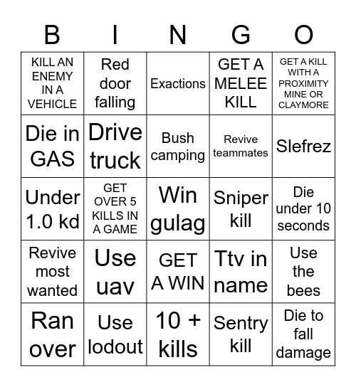 WARZONE BINGO Card