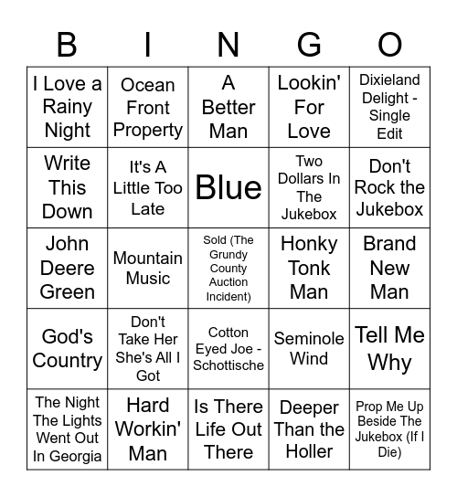 80's Country Bingo Card