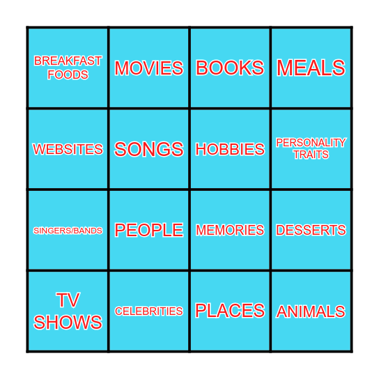 TOP THREE! Bingo Card