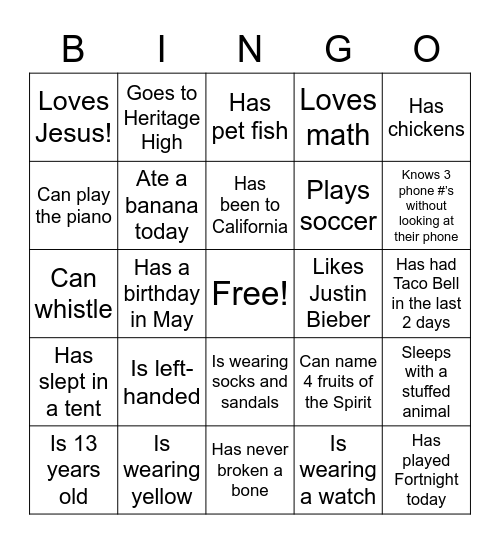 Find someone who… Bingo Card