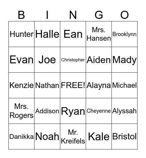 First Grade Friends Bingo Card