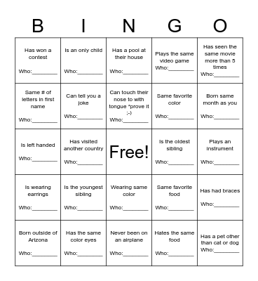 Human Bingo Card