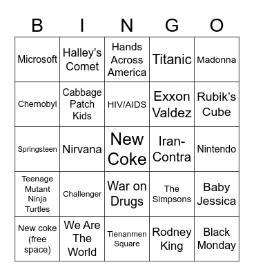 Gump 80s/90s Bingo Card