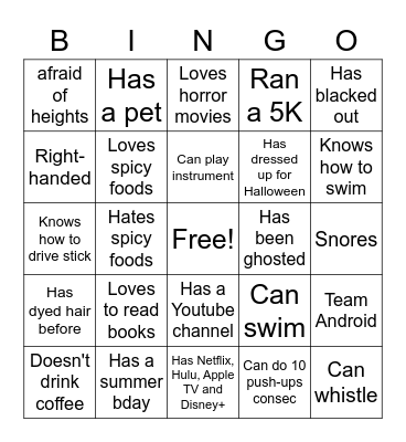 Game Night - 04/09/22 Bingo Card