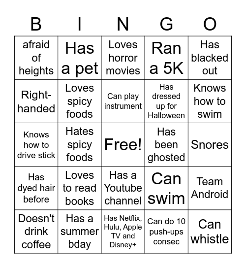 Game Night - 04/09/22 Bingo Card