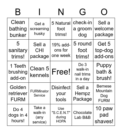 Petsmart Salon Bingo - Bathers Bingo Card