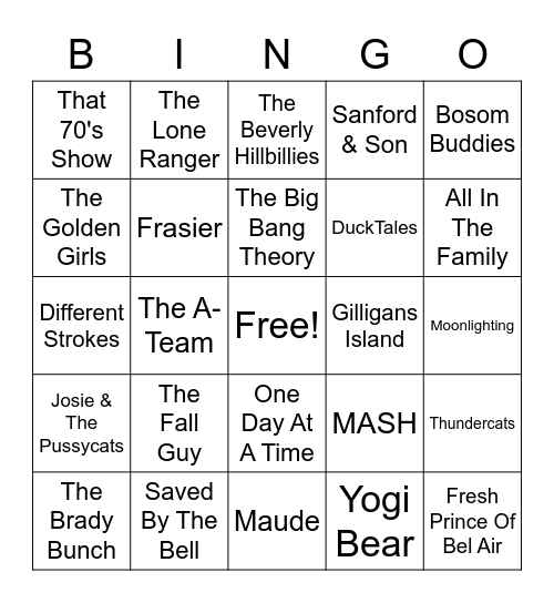 TV Theme Bingo Card