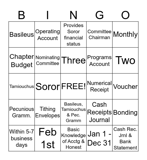 Theta Bingo Card