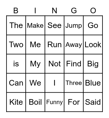 Sight Word Bingo! Bingo Card