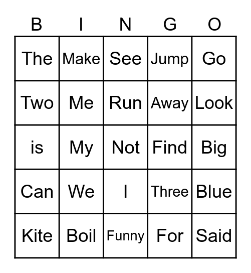 Sight Word Bingo! Bingo Card