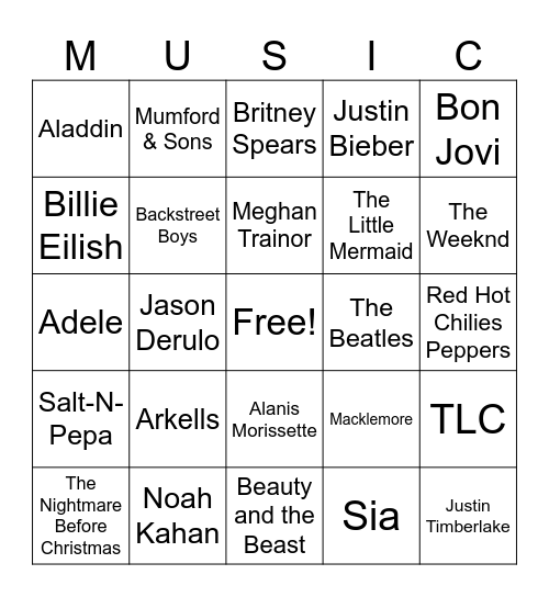 HTA Music Bingo! Bingo Card