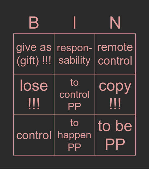 imperative !!! perfect tense PP Bingo Card