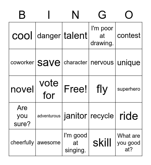 Lesson 1 - Great Things About Yourself Bingo Card