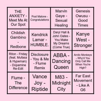 Prince Music Bingo - Round #2 Bingo Card