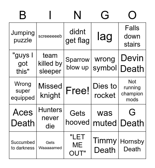 Flawless raid Bingo Card