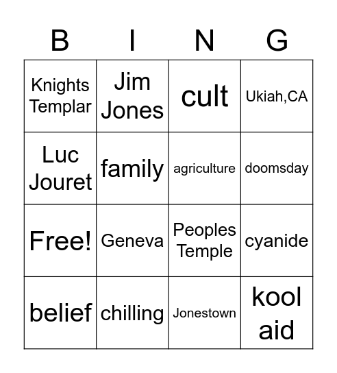 CULT BINGO! Bingo Card