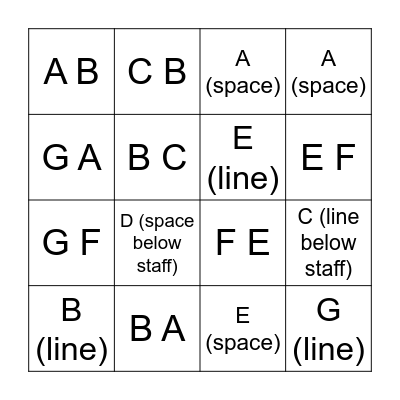 Notespelling Musical Bingo Card