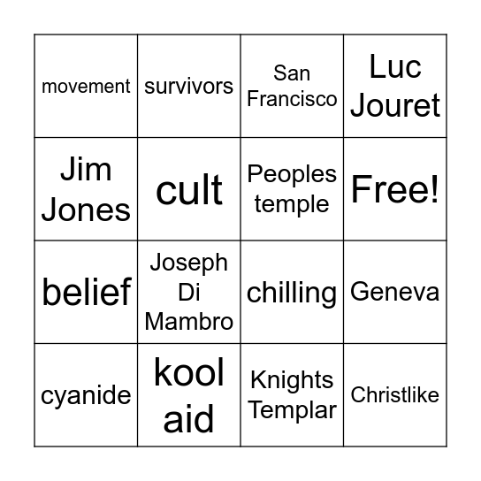 CULT Bingo! Bingo Card